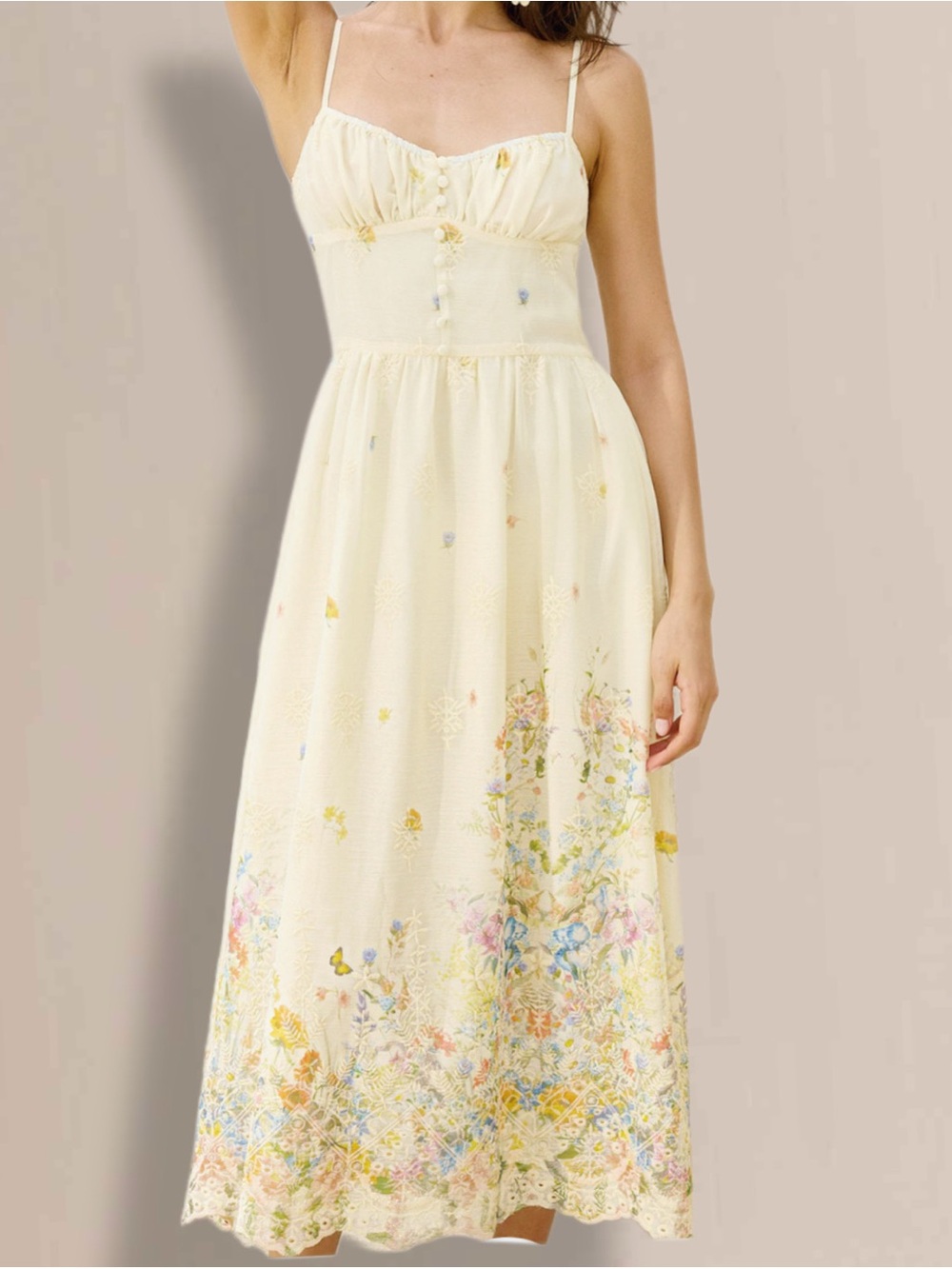 Commense Cream Floral Midi Dress - Picture 2 of 11